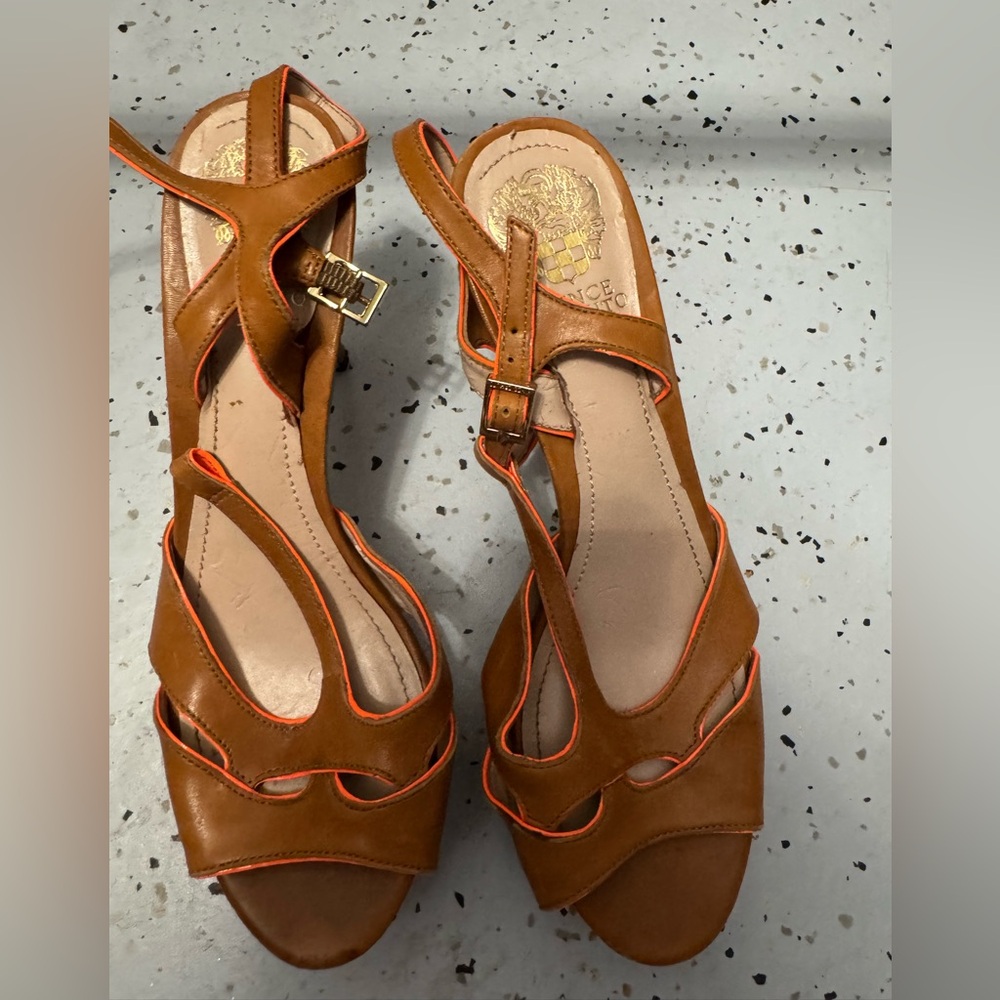 Vince Camuto

Brown Strappy Sandals with Orange Trim